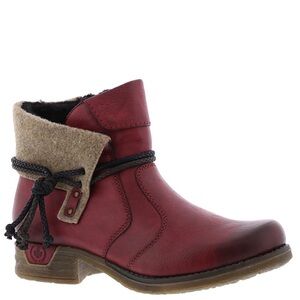 Rieker Red Ankle Boots with Tan Accents